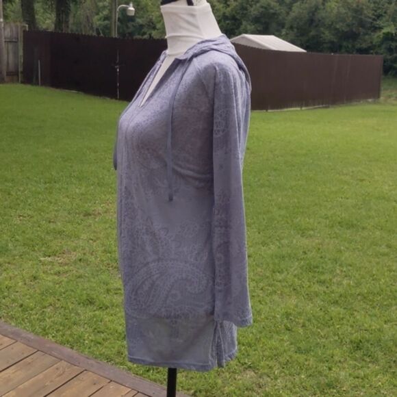 ~3for25~Women's Hoodie Lightweight Shirt or Swim Cover Gray Paisley  L Top - Picture 3 of 7